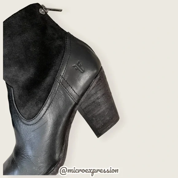 Frye Tessa Zip Short Black Suede Real Leather Zip Up Heeled Round Toe Ankle Boot - Picture 7 of 11